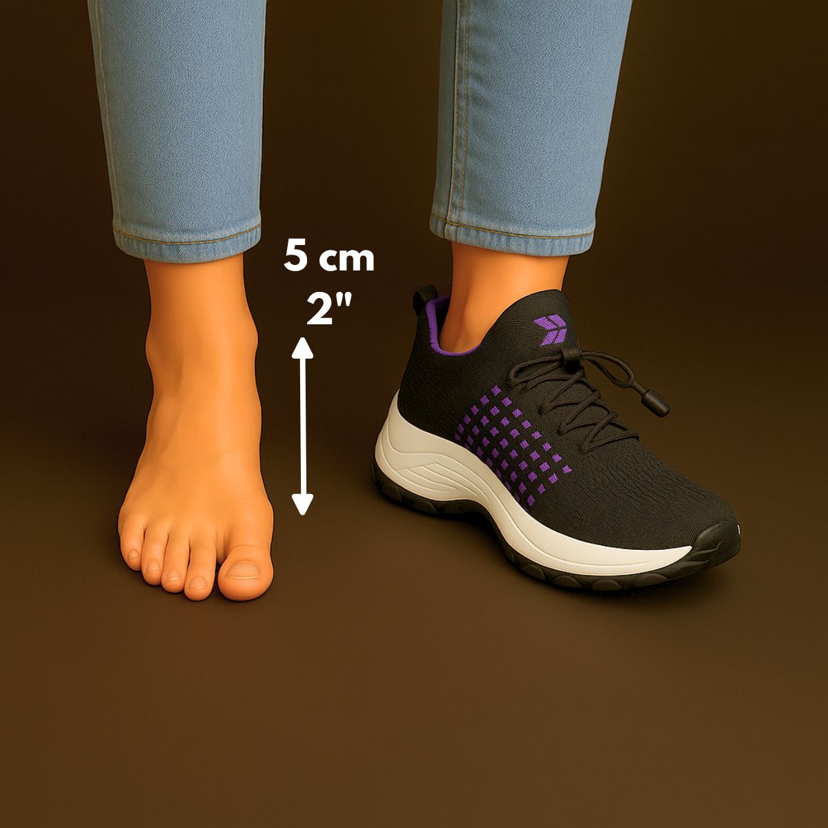 Eleve Yüksek Destekli 5cm Boy Uzatan Geniş Burun Esnek Örme Rahat Sneaker